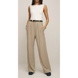 REFORMATION Mason Pants Womens 8 Khaki Wide Leg Trousers preppy Office